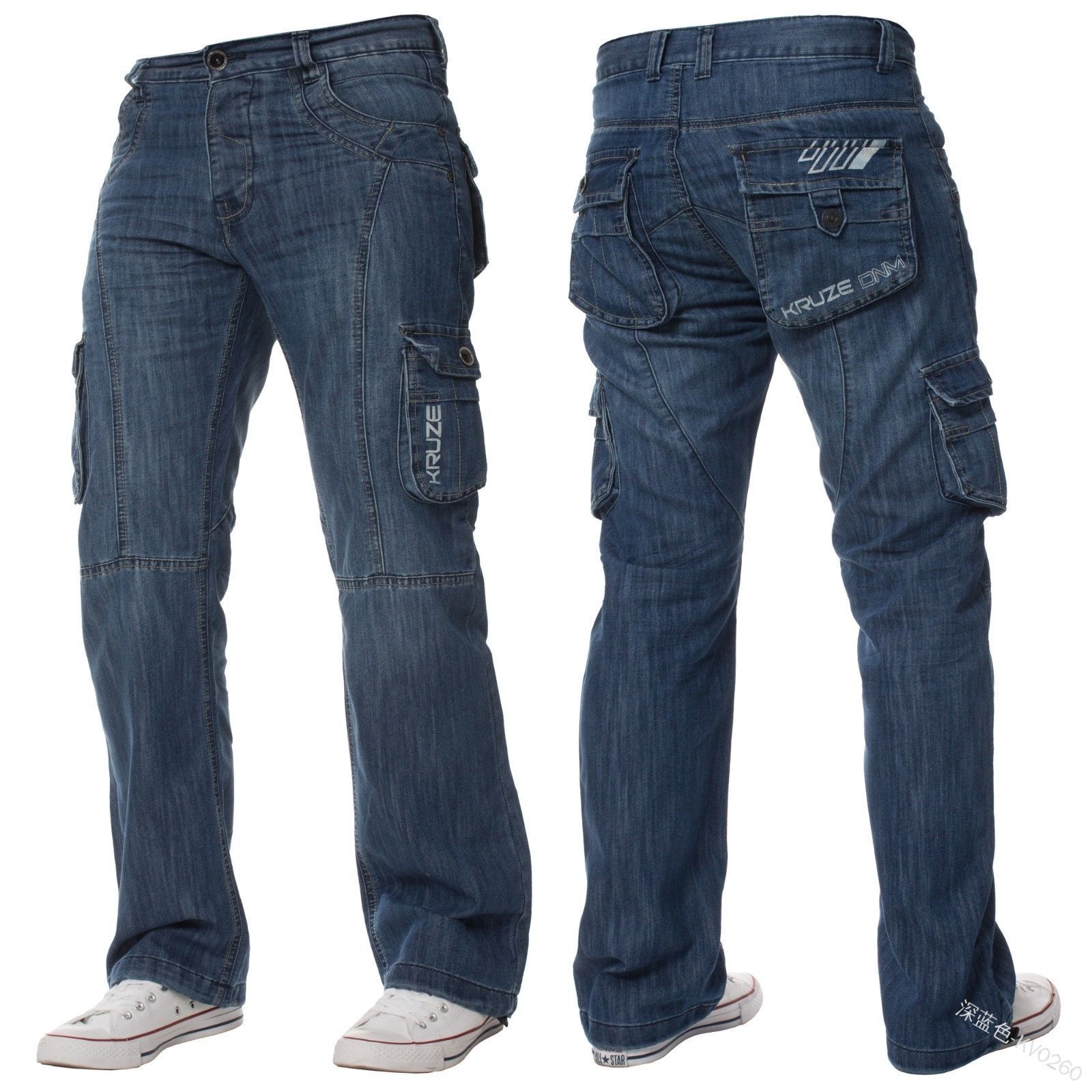 Denim jogger heren cargo jeans gewassen denim lange broek met zakken plus size patchwork jeans