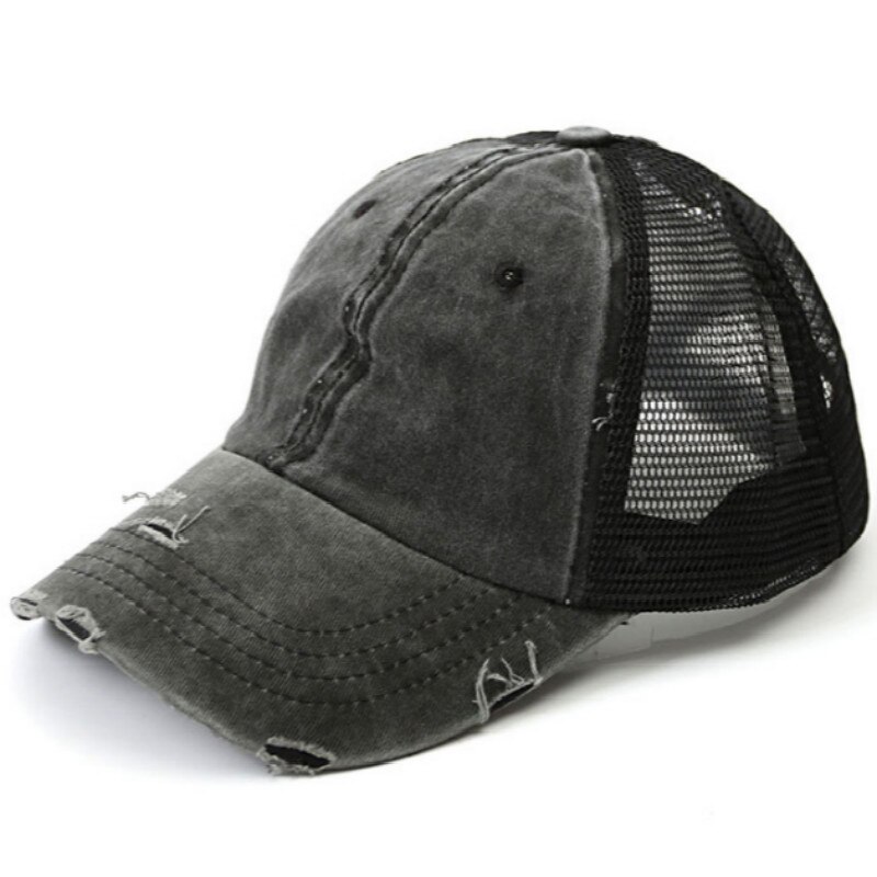 Mulheres Verão Chapéu Patchwork Angústia Messy Bun Rabo de Cavalo Chapéu Do Camionista da Malha Lavado Boné de Beisebol do Hip Hop Feminino Verão Chapéu Snapback: Black