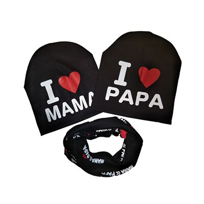 Driedelige Kinderen Hoeden Sjaal Baby Jongens Gedrukt Gebreide Caps Lente Herfst Kids Peuter Star Katoen Papa Mama Caps 6M-36Month: J