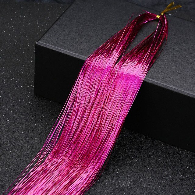 Hair Tinsel Strands Of Hair Colored Hair Strands Glitter Hair Extensions For Braids Hair Dazzle Braids With Elastic Extensiones: Rose red
