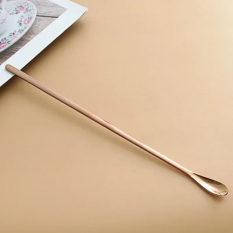 Long Handle Stirring Spoon Stainless Steel Food Grade Coffee Utensil Waterdrop Shape Ice Spoon Honey Cocktail Mixing Bar Tool: Red / L