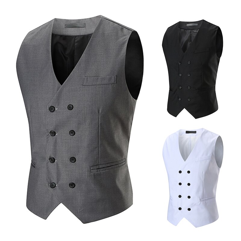 Vesten heren lente/herfst v-hals dubbelrijs vest heren zwart grijs wit vesten & gilets