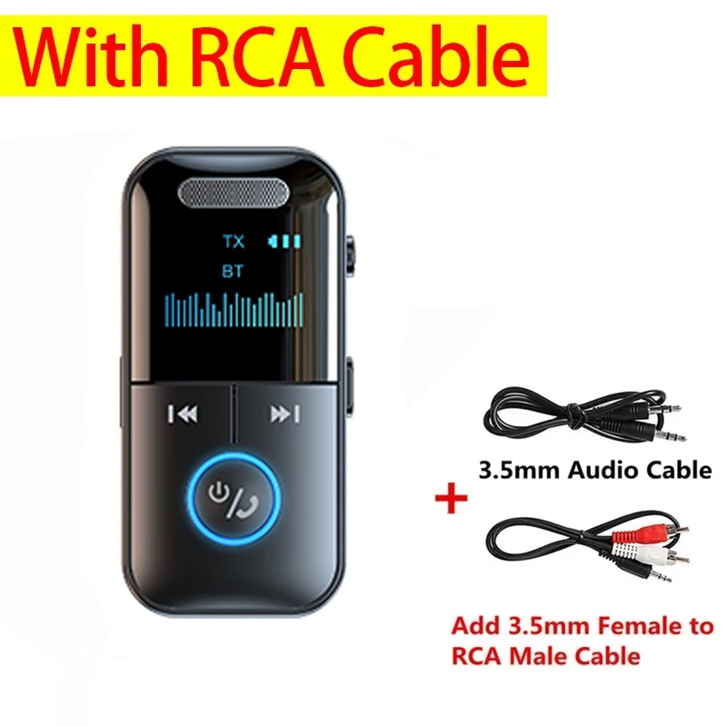 VIKEFON Bluetooth 5.4 Receiver Transmitter 3.5mm AUX TF Card Playback HiFi Wireless Audio Adapter With Mic LED Digital Display: Red