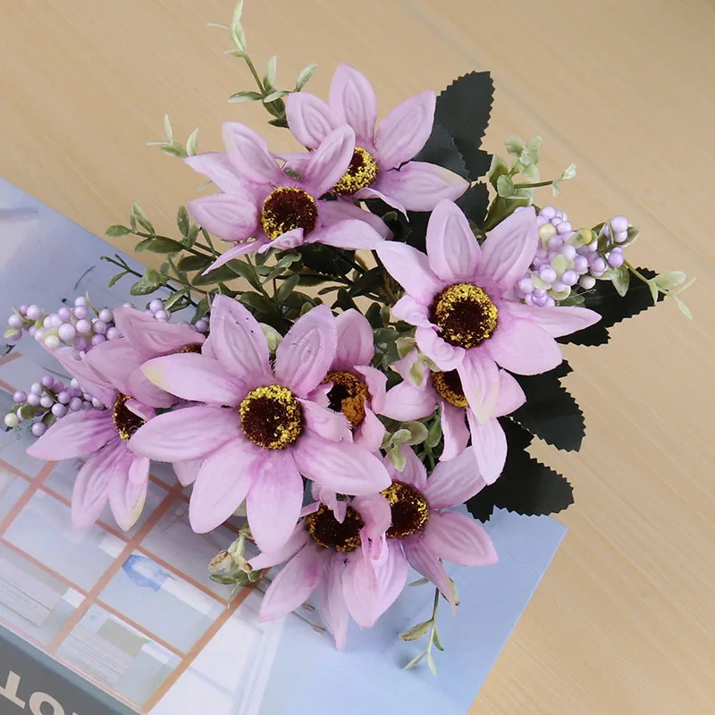 Fleurs artificielles violettes pivoines, 1 Bouquet, fausses roses d'automne en soie pour bricolage, décoration de salon, jardin de maison, mariage: 2
