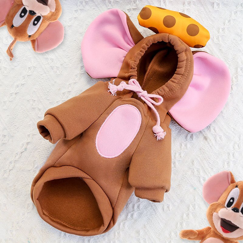 Mice Cosplay Dog Costume Funny Winter Warm Clothes For Small Dogs Cats Pet Dog Hooded Sweater Soft Puppy Clothes Pets Outfits: brown / 2XL