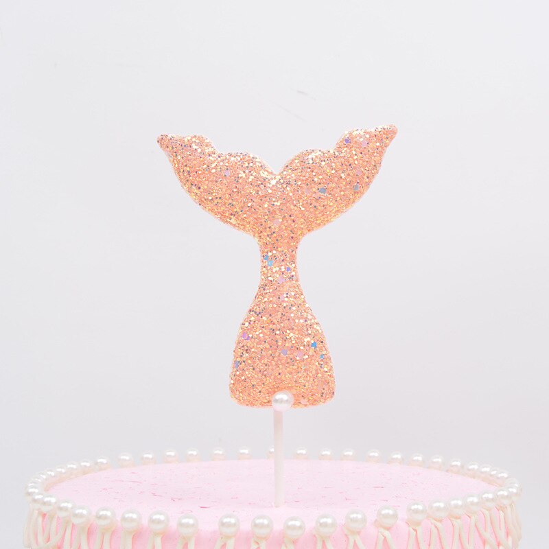 1pc sjöjungfru svans cupcake topper blå lila vit tårta flagga för sjöjungfru födelsedagsfest dekorationer barn flicka favors: Ljusrosa