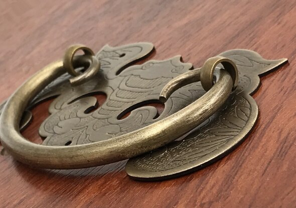 Zuiver Koper Ladehandvat Moderne Chinese Retro Messing Dubbele Gat Massief Houten Meubels Accessoires Kleine Haretro Antieke Deur