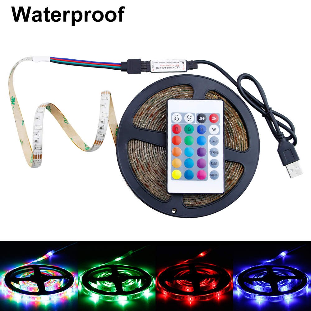 WENNI RGB tira LED USB TV tira de luces LED a prueba de agua cinta de luz LED Flexible 5V lámpara de decoración Ambilight sesgo de iluminación: Waterproof / 0.5m 30leds