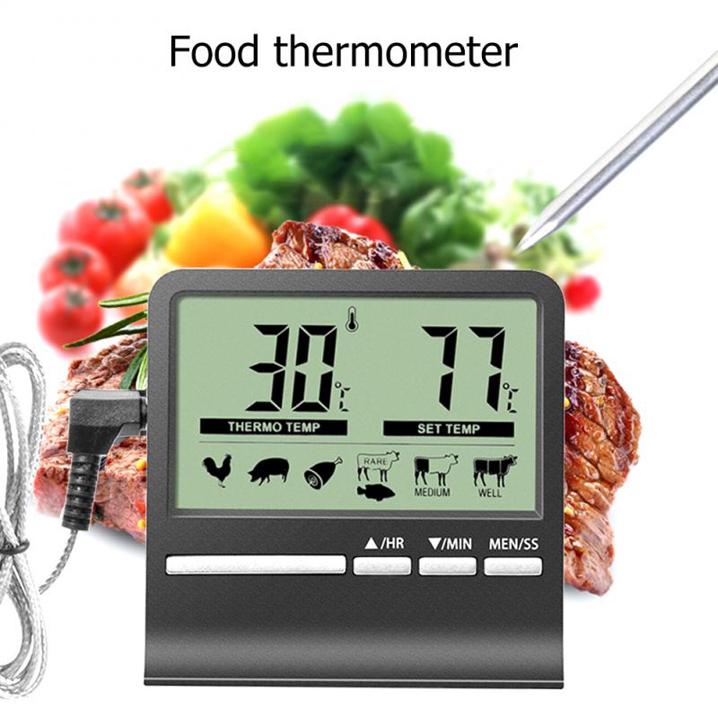 Digital Kitchen Barbecue Food Thermometer Probe Meter Outdoor Grill Oven Meat Cooking Baking Alarm Timer Measuring Tools