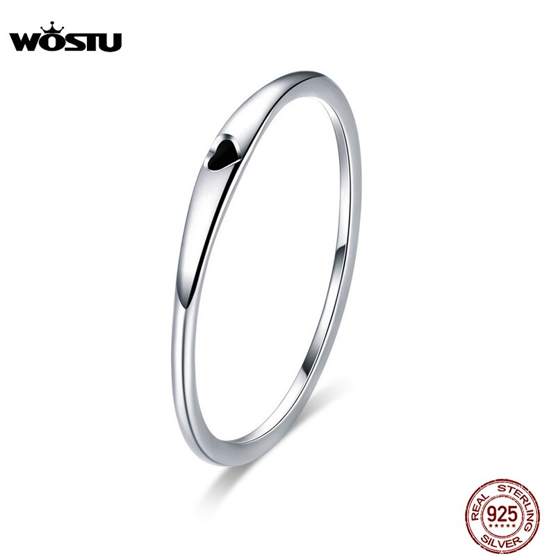 WOSTU Authentic 100% 925 Sterling Silver Simple Love Ring For Women Anniversary Engagement Classic Birthday Jewelry CQR468