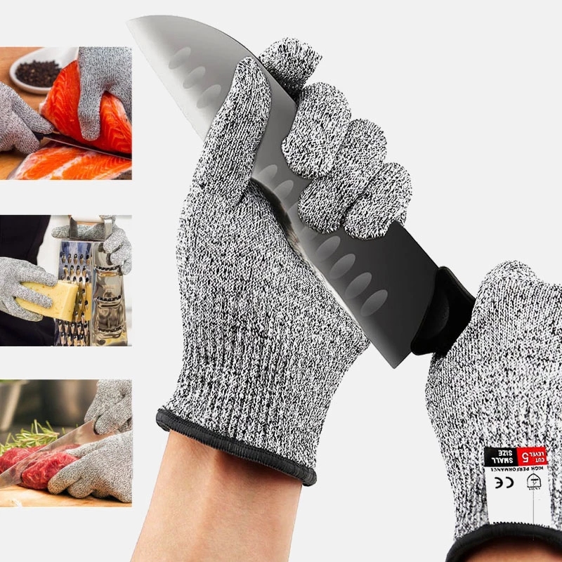 5 Veiligheid Snijbestendige Veiligheid Handschoenen Anti Cut Proof Handschoenen Gmg Grey Hppe Ansi Anti-Cut Niveau Werk handschoenen Keuken Tuin Butcher