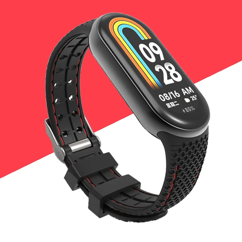 Siliconen band voor Mi Band 8 9-armband Rubberen horlogeband Vervanging Smartwatch Pols Correa voor Xiaomi Mi Band 8-band: Red black