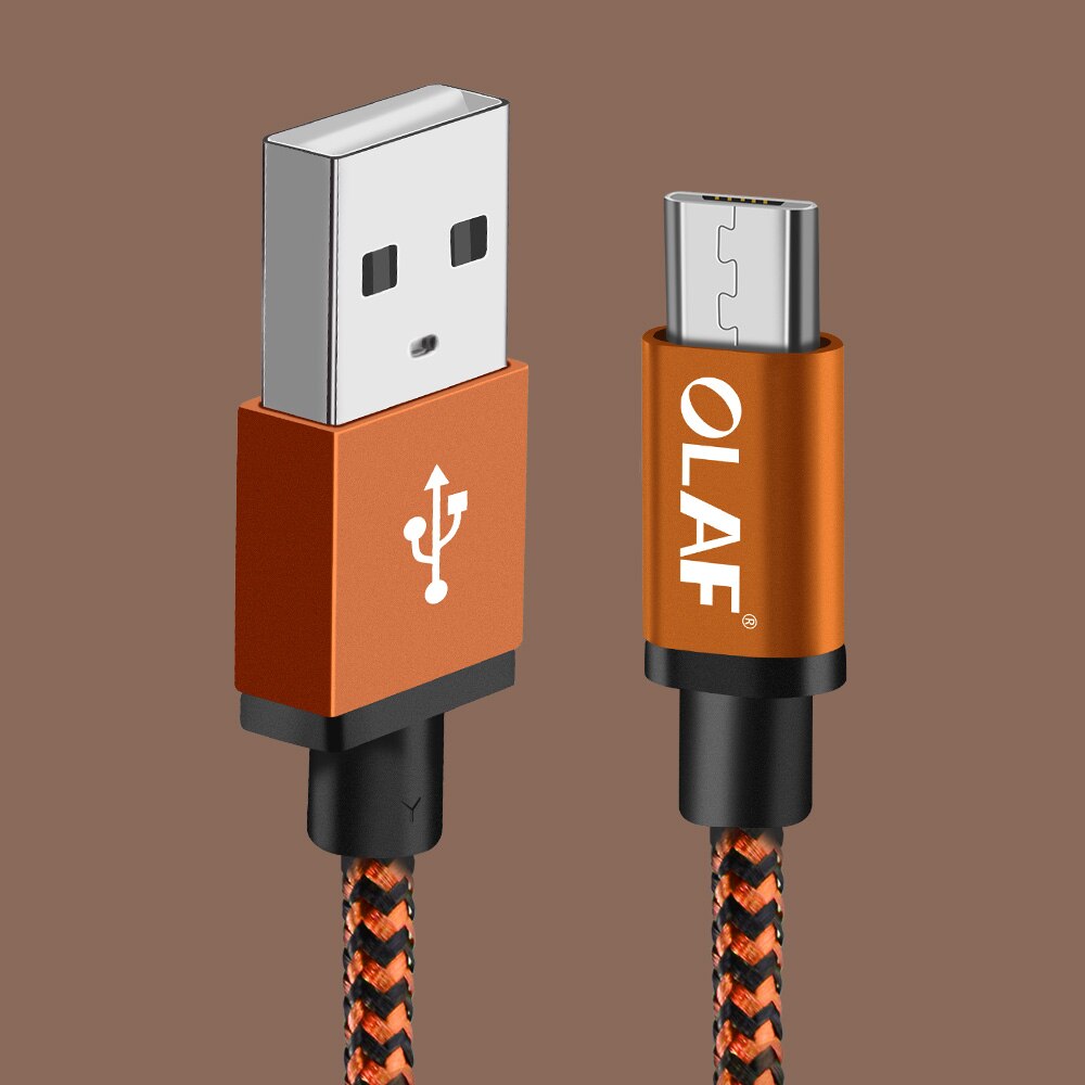 Olaf Micro USB Kabel 2 M 3 m Nylon Gevlochten Snel Opladen Gegevens Charger Cord Voor Samsung Huawei Xiaomi Android microusb Telefoon Kabel: Orange / 2m
