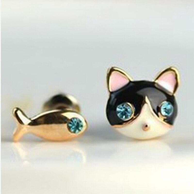2019 orecchini moda semplice gioielli di alta qualità cristallo blu gatto e pesce orecchini asimmetrici per le donne