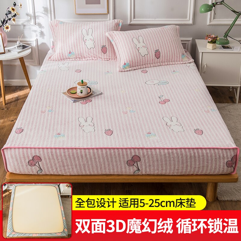 Łóżko z koralowym polarem zimowe pogrubione dwustronne flanelowe narzuty Wszystko-włącznie antypoślizgowe pokrowce ochronne na materac Simmons: Niebieski