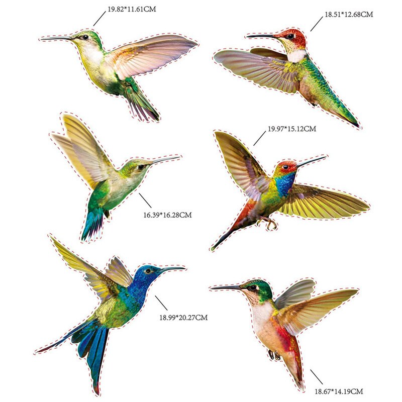 6pcs Glass Decals Hummingbird Painting Stickers Non Adhesive Anti