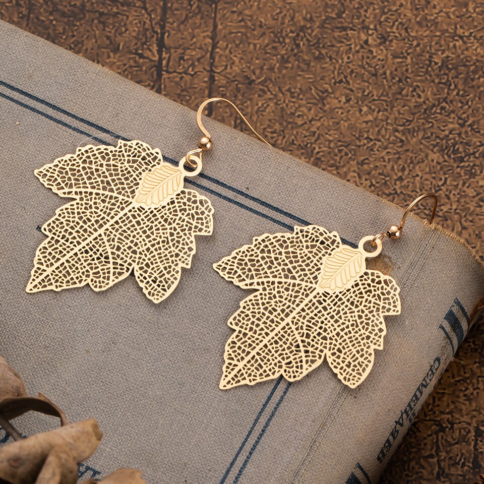 Multiple Ethnic Boho Vintage Tassel Feather Golden Leaf Dangle Earrings for Women Female Jewelry Accessories