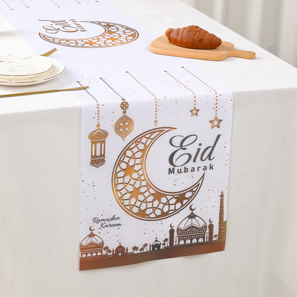 Moon Star Ramadan Kareem Table Runner Eid Mubarak Decorations for Home Islamic Muslim Party Supplies Chandelier Table Cover