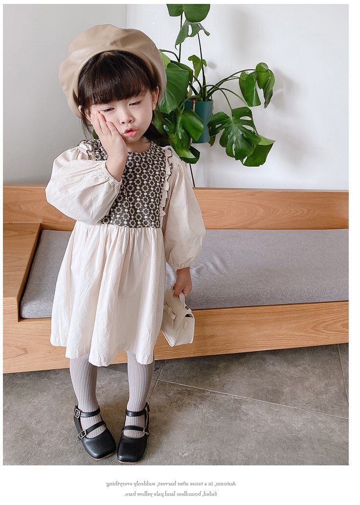 2021 autunno nuovo arrivo ragazze manica lunga Patchwork vestito bambini abiti da principessa