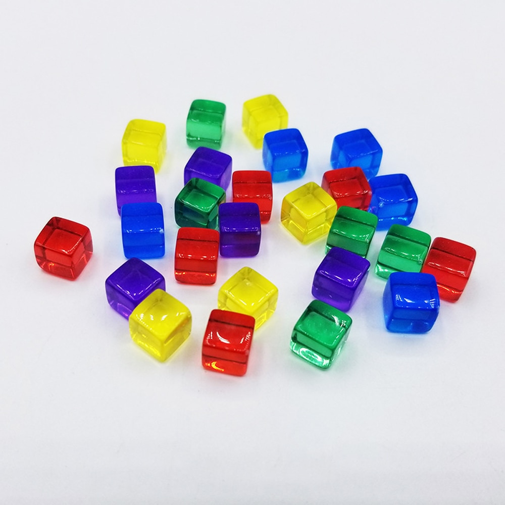 100 Stks/zak 8Mm Mix Kleuren Transparante Vierkante Hoek Kleurrijke Crystal Dobbelstenen Schaken Stuk Haakse Zeef Kubus Puzzel Spel speelgoed