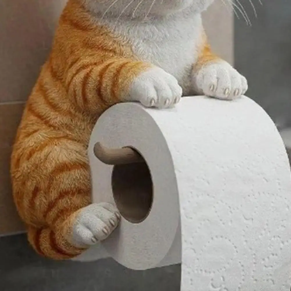 3D Printed Cat Paper Towel Holder – Realistic Wall-Mounted for Bathroom Easy Installation Decorative Toilet Paper Holder