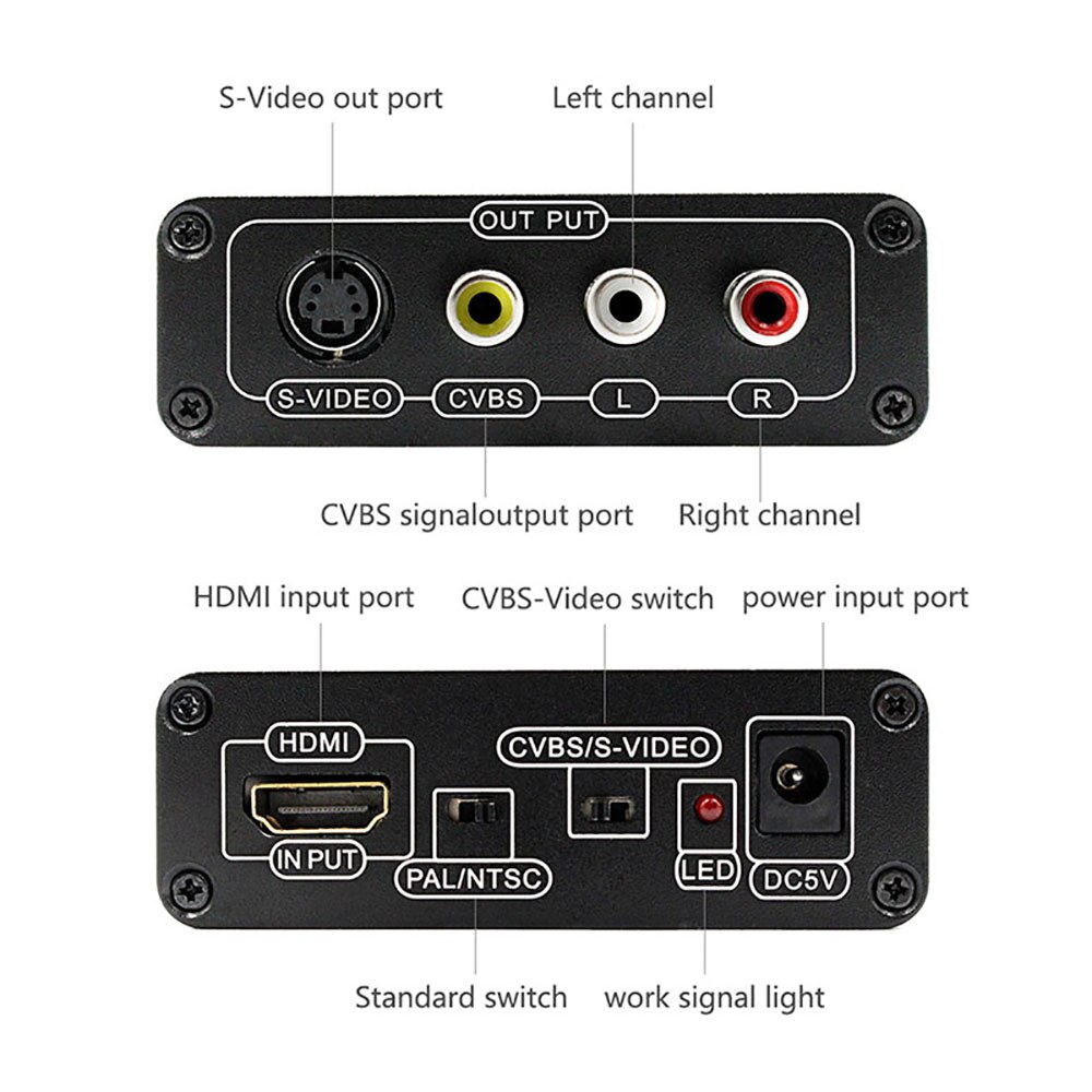 HDMI a AV Svideo CVBS L/R convertidor de vídeo adaptador conmutador compatible con 1080p 3RCA PAL/NTSC para TV decodificador de DVD Blue-Ray