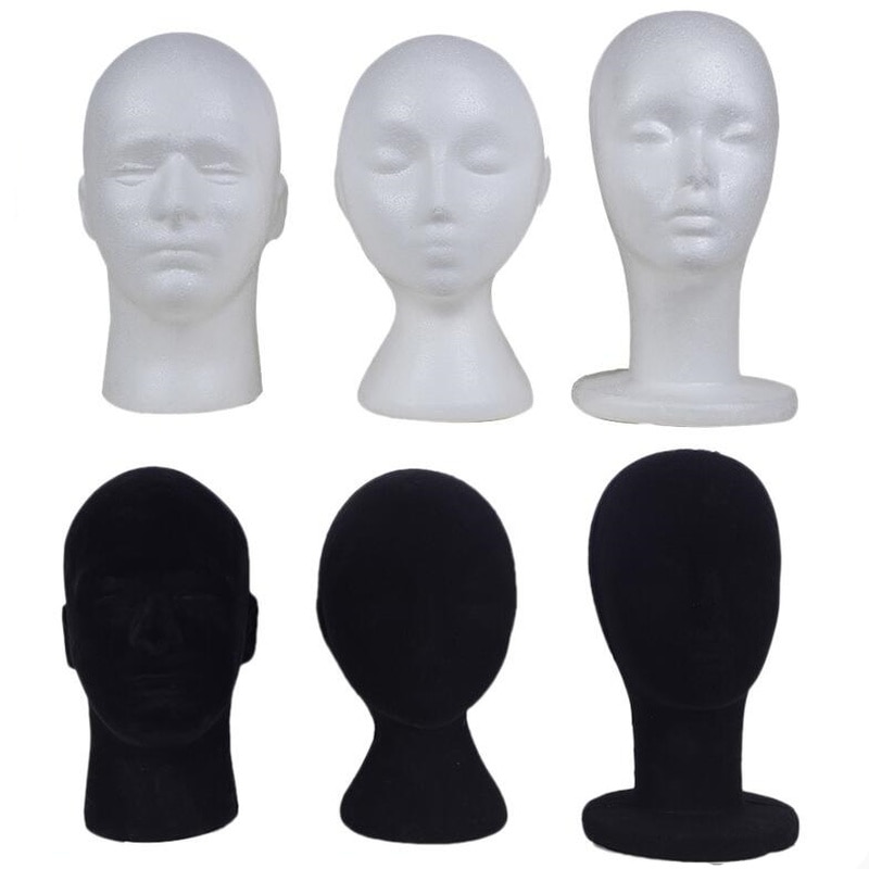 Beauty Male female Styrofoam human hair mannequin head hairdressing white black Model for Hat Display Glasses Cap Wig stand