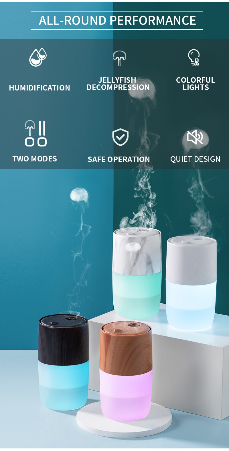 Xiaomi – Mini humidificateur d&#39;air, , deux modèles, 7 types de lumières, effet de fumée