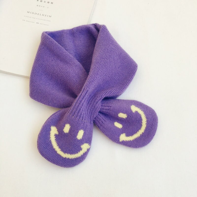 Style coréen hiver bébé filles garçons mignon dessin animé tricoté écharpe enfants doux tout-match croix foulard: Purple