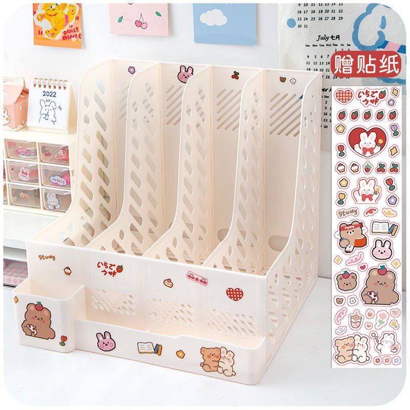 Kawaii Desk Organizer File Tray Desk Book Stand Office Desk Book Storage Box Bookends Book Shelf Stationery Organizer: 2