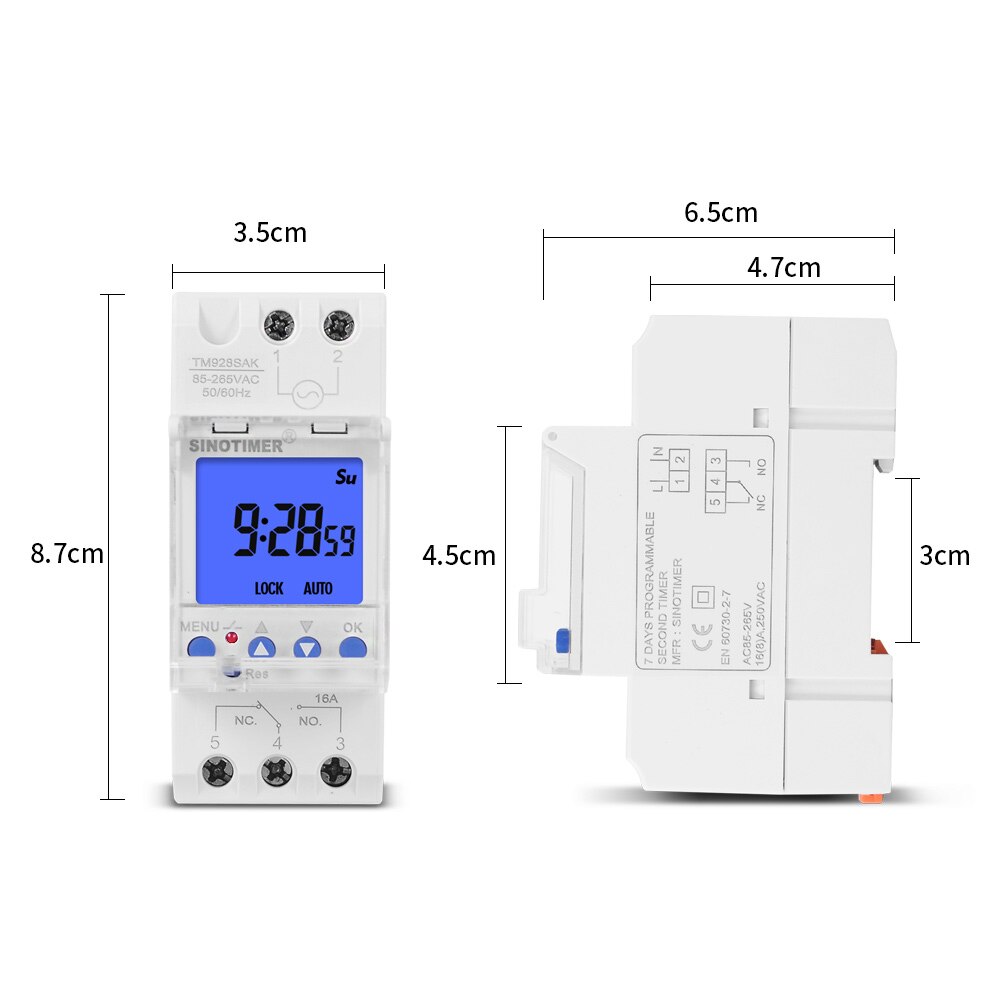 TM928SAKL/SBKL Second Timer Programmable Electronic Time Clock 16/30A 110/220V LCD Backlight Display Timer with Lock Function