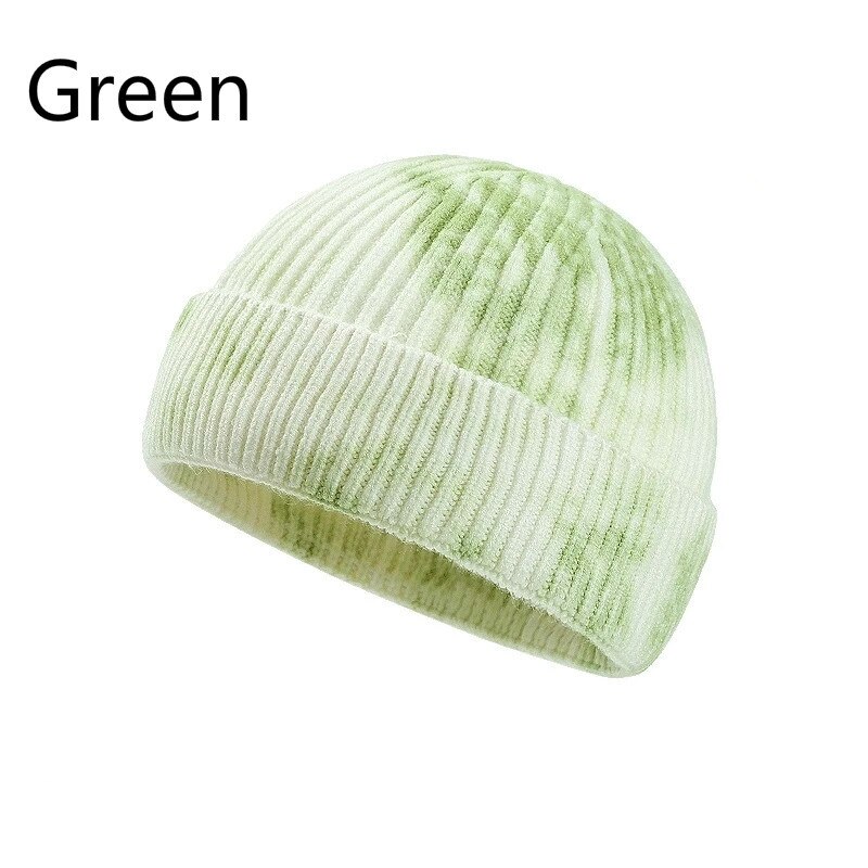 All-match cantaloupe hat tie-dye uldhue kvinde japansk all-match strikket hat efterår gradient baotou hat: Grøn