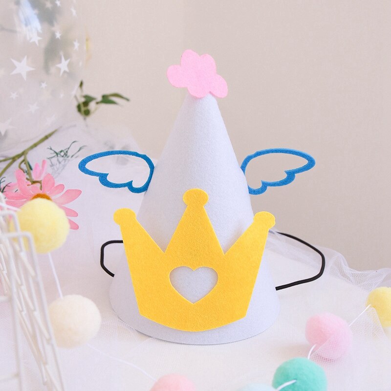 Ins Crown Birthday Hat with Wing Stars Adult Children Felt Party Hats Party Decor Kids Accessories Happy Birthday Decoration
