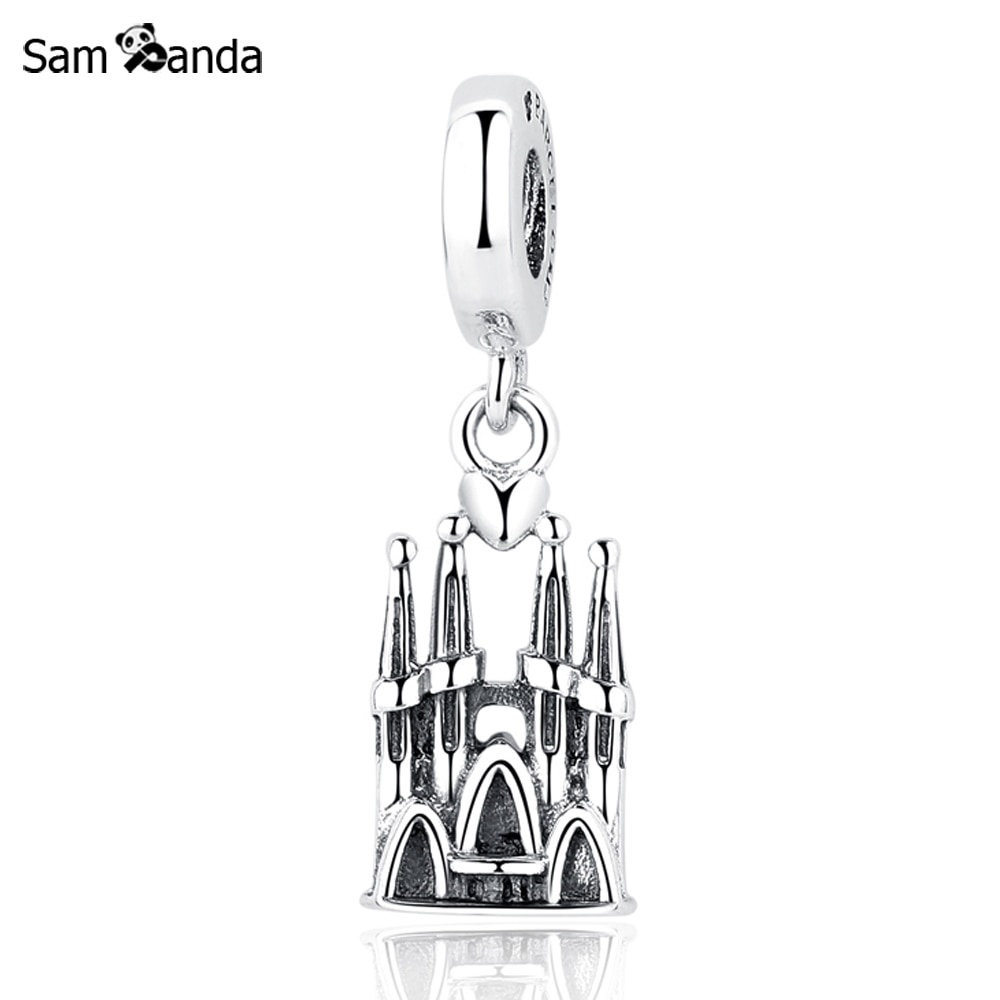Authentic 100% 925 Sterling Silver Charm Bead Barcelona Cathedral Church Charms Fit Bracelets Bangles Women DIY Jewelry