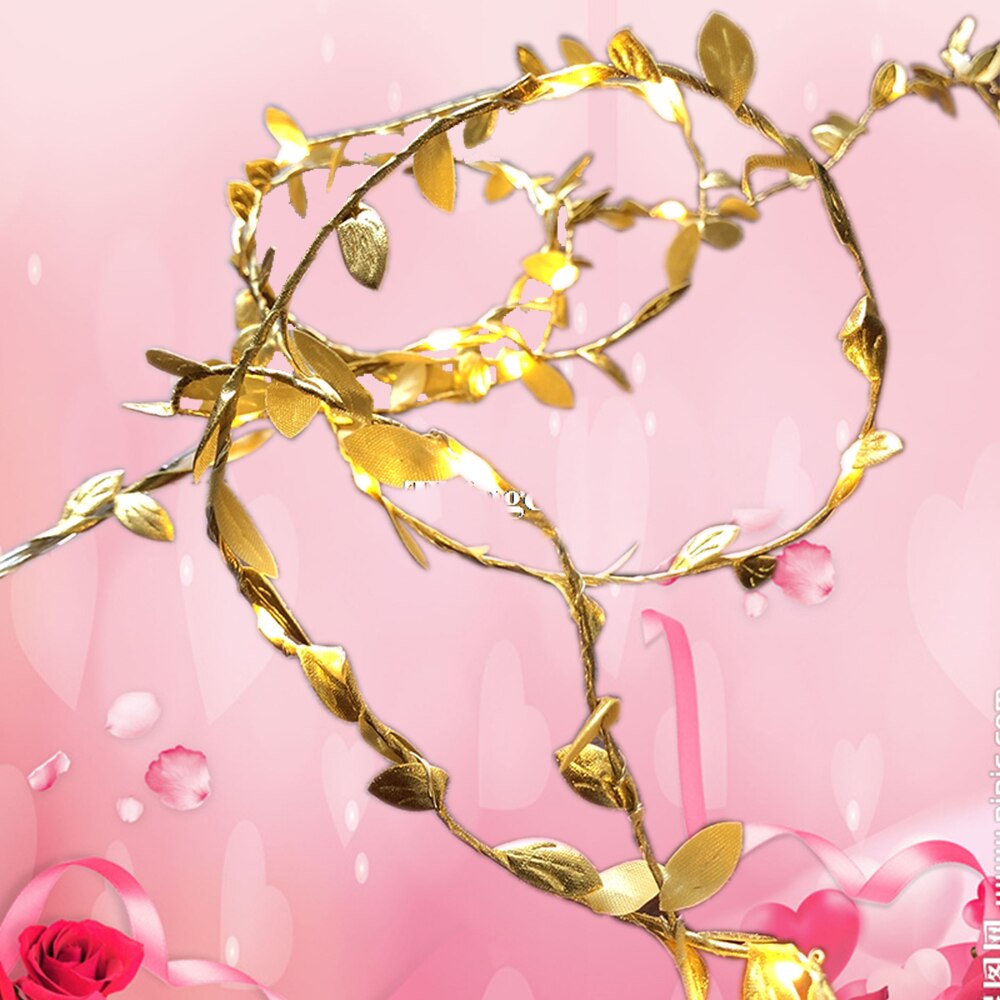 2m 20LED String Lights Green Leaf Garland Vine Fairy Lights 4.5V 10m 100LED Festival Christmas led light Flexible Battery Power: glod / 2m 20leds