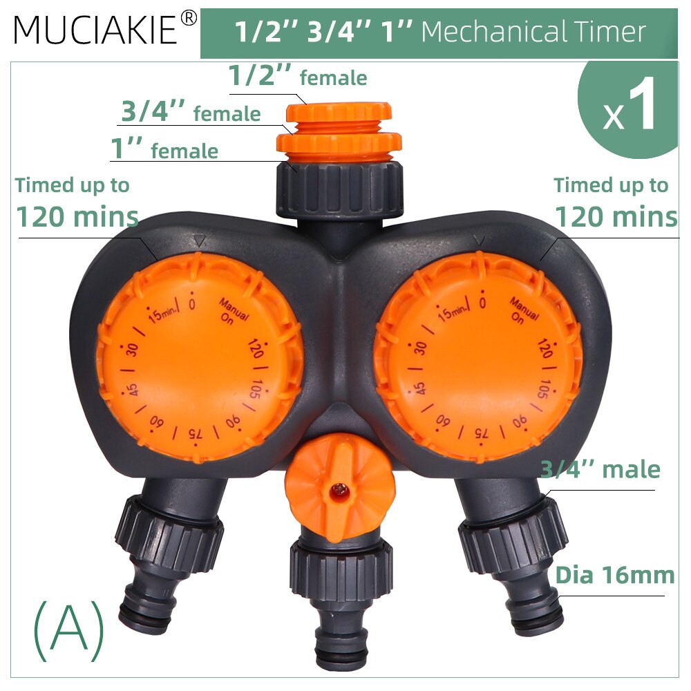 Garden Watering Timer 3 Way Dual Control 120 Minutes Automatic Irrigation Controller Smart Mechanical Plants Sprinkling System: A