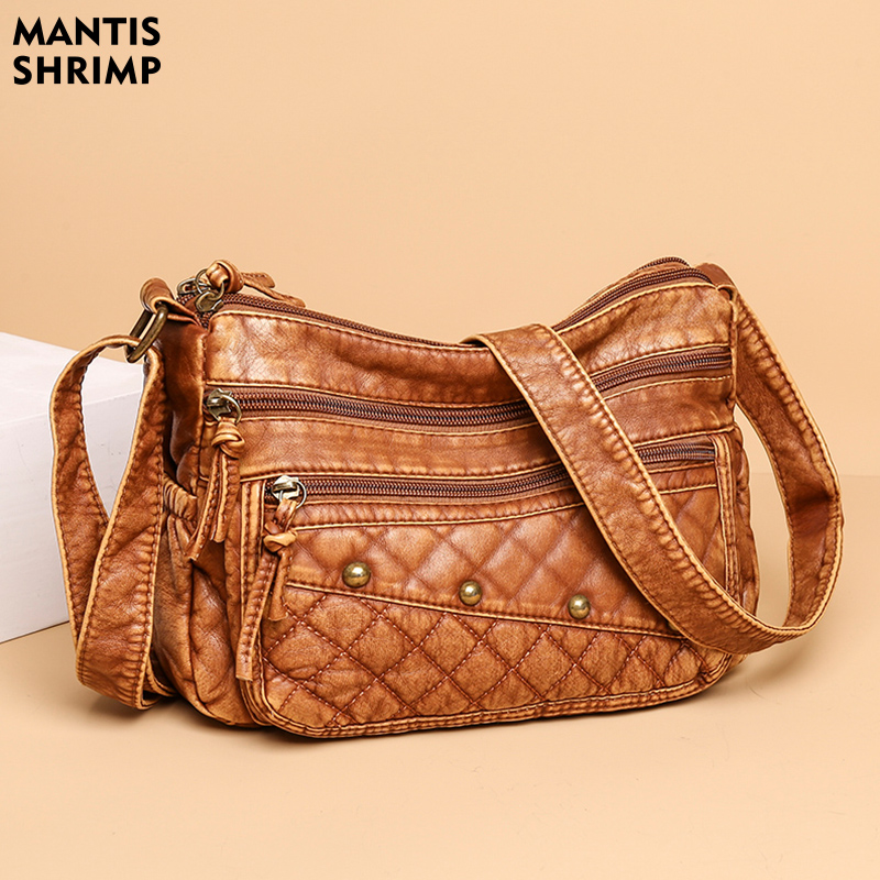 Vintage Tas Voor Vrouwen Zachte Pu Lederen Crossbody Tas Grote Capaciteit Tassen Multi Pocket Schoudertas 2022 Vrouwelijke Retro handtas