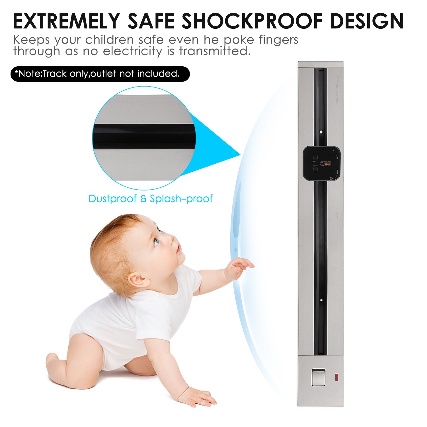 KKmoon 60cm Power Electrical Outlet Track Wall Concealed Aluminum Alloy Kitchen Sockets Track Wall Outlet Extension Sliding Rail