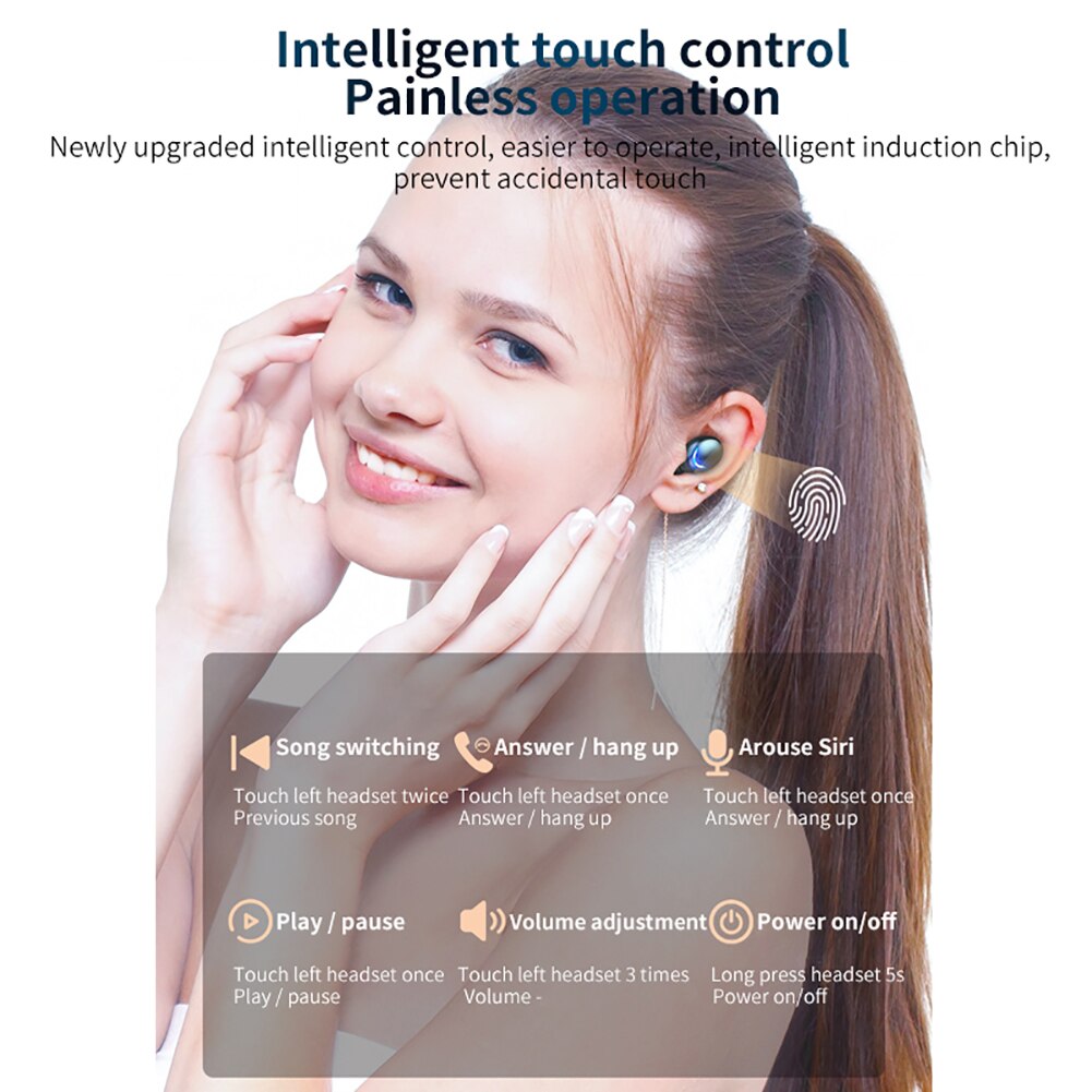 Smile tws ægte trådløst headset digital bluetooth 5.0 trådløs sportsmusik 9d stereolyd f9-5c in-ear øretelefoner til telefoner