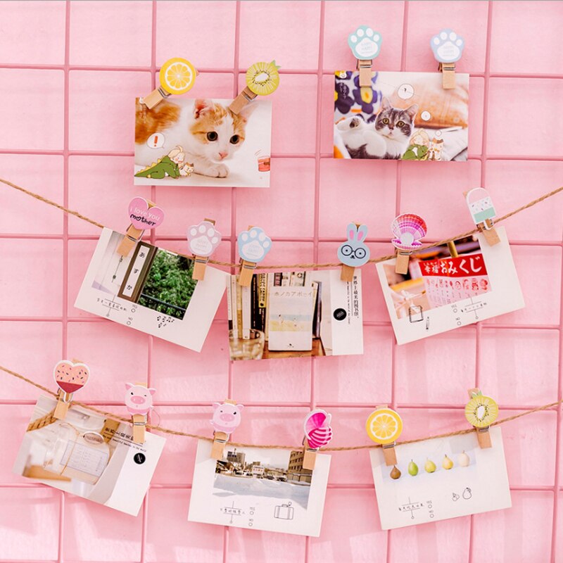 10pcs Sweet Girl wood clips with rope Photo Wall Decoration clips Kitchen sealing clip wood pegs Hanging Leave Message