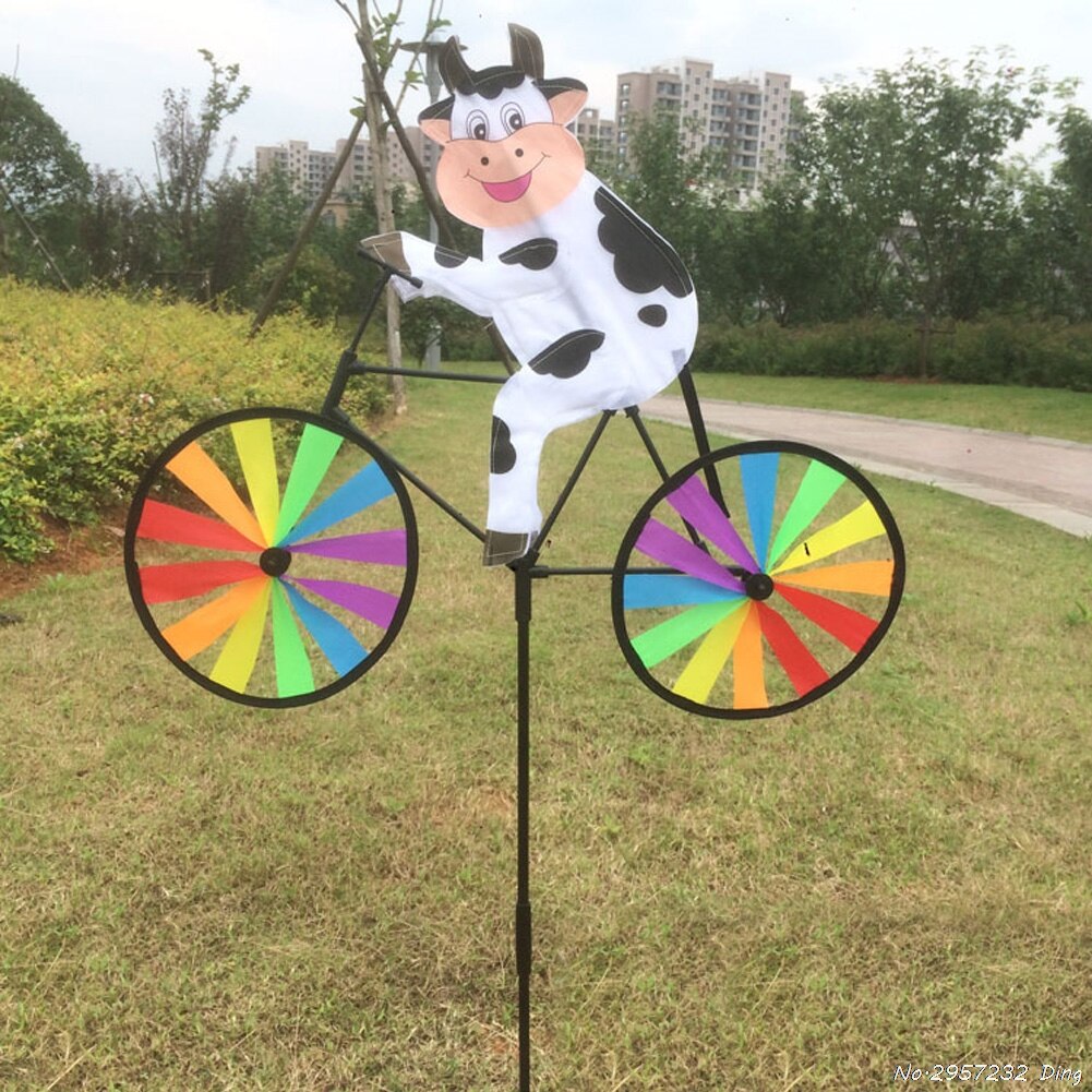 Cute 3D Animal on Bike Windmill Whirligig Garden Lawn Yard Decor Wind Spinner: Brown
