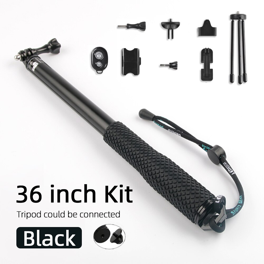 Portable Selfie Stick for GoPro Hero 7 6 5 4 Action Camera Extend Monopod for Xiaomi Yi 4K Sjcam Sj4000 Eken H9 Camera Accessory: 36inch-kit Black