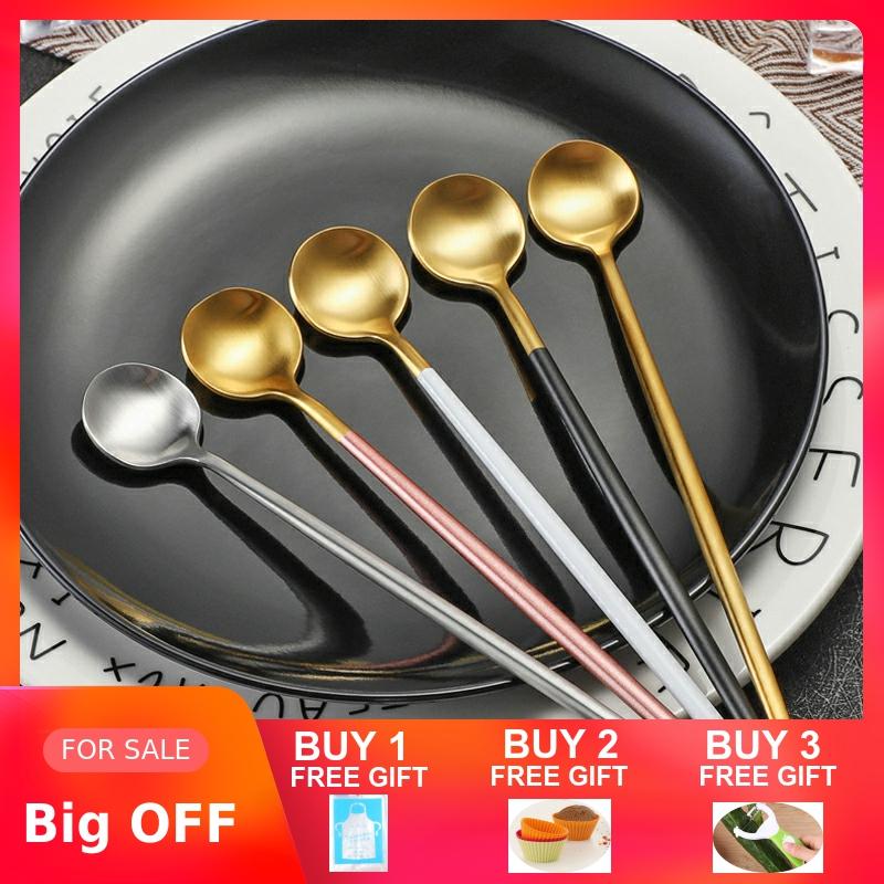 Cuillère à café en acier inoxydable | carré rond thé au lait cuillère à remuer, cuillère à café à long manche, SpoonCafe à Dessert