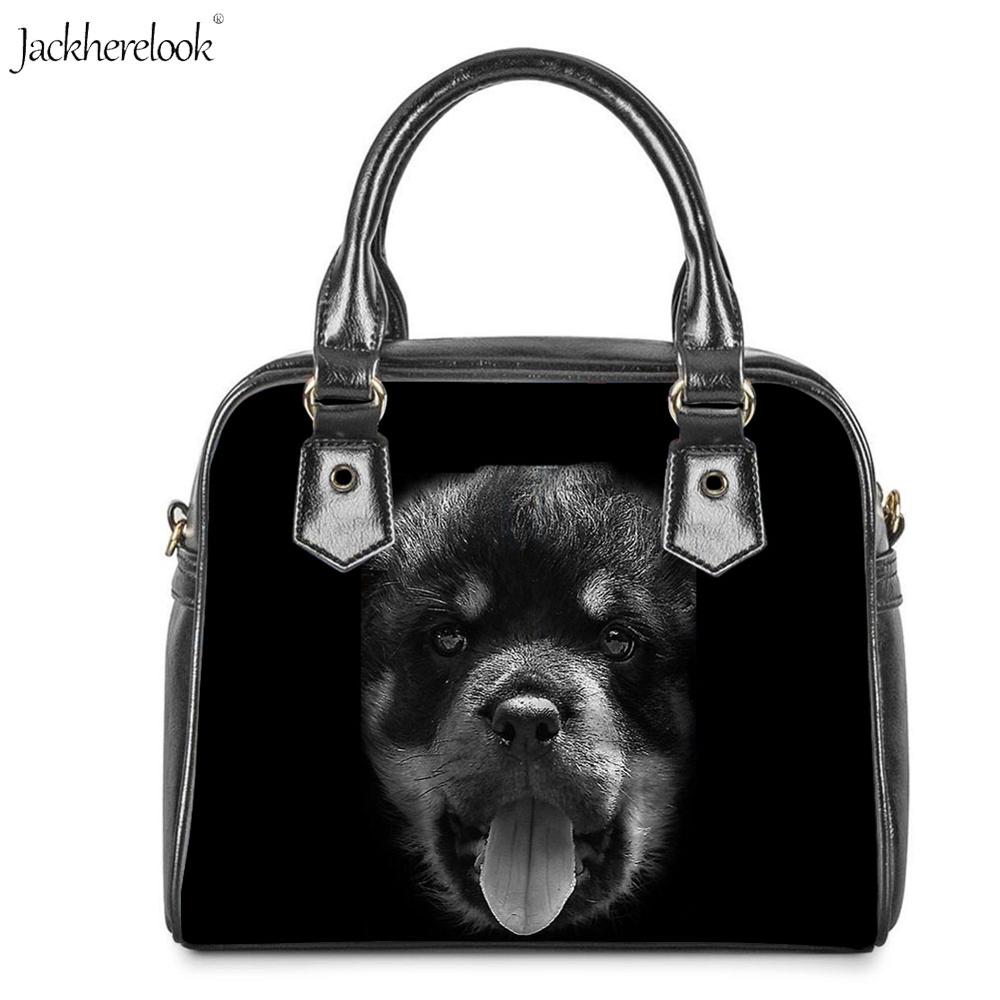 Jackherelook torba na ramię ze skóry pu dla pani 2 sztuk/zestaw Rottweiler pies Pet torba czarny nadruk zwierzęta torebki i portfel: HK845DL