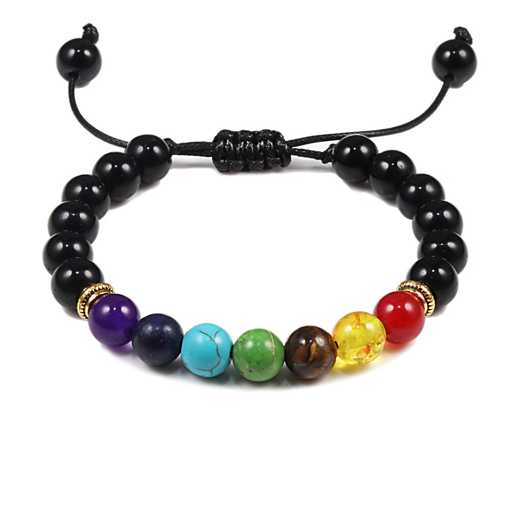 Mannen Vrouwen 7 Chakra Kralen Armbanden Armbanden Healing Tijgeroog Steen Chakra Gebed Charme Boeddha Armband Verstelbare Sieraden: Goud-kleur