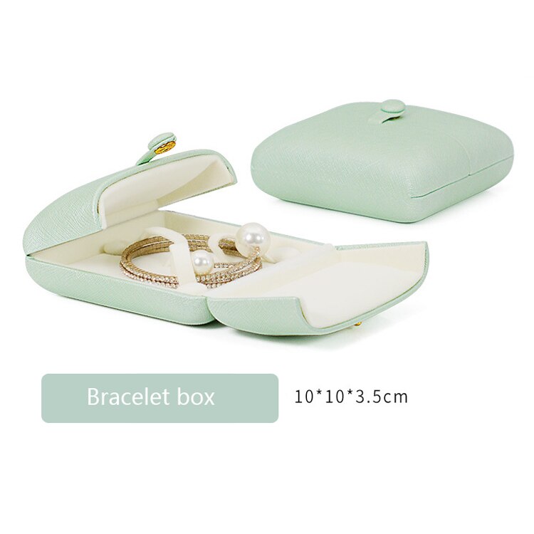 Tender Green Reticulated Pu Leather Double Open Jewelry Storage Box Proposal Ring Box Pearl Necklace Collection Box: Bracelet box