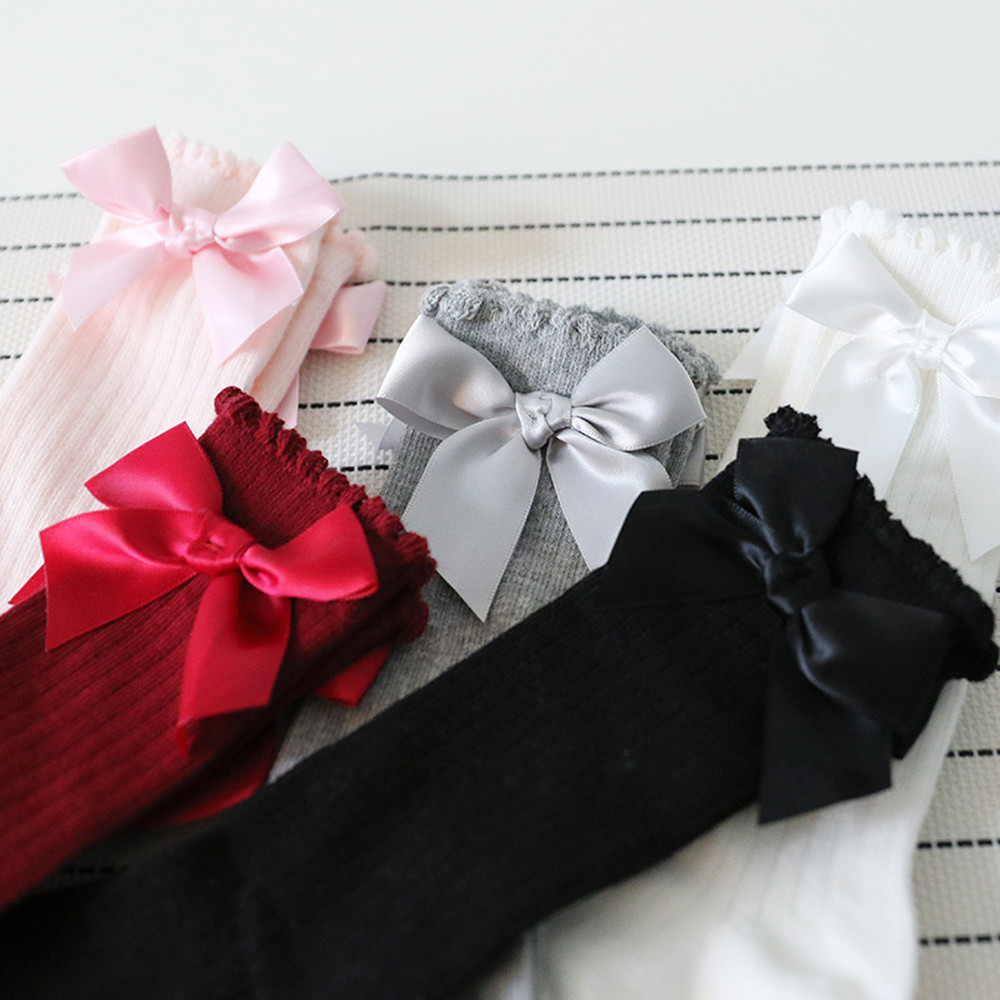 Kids Toddlers Girls Big Bow Knee High Long Soft Cotton Lace Baby Socks Kids socks kids socks #K12