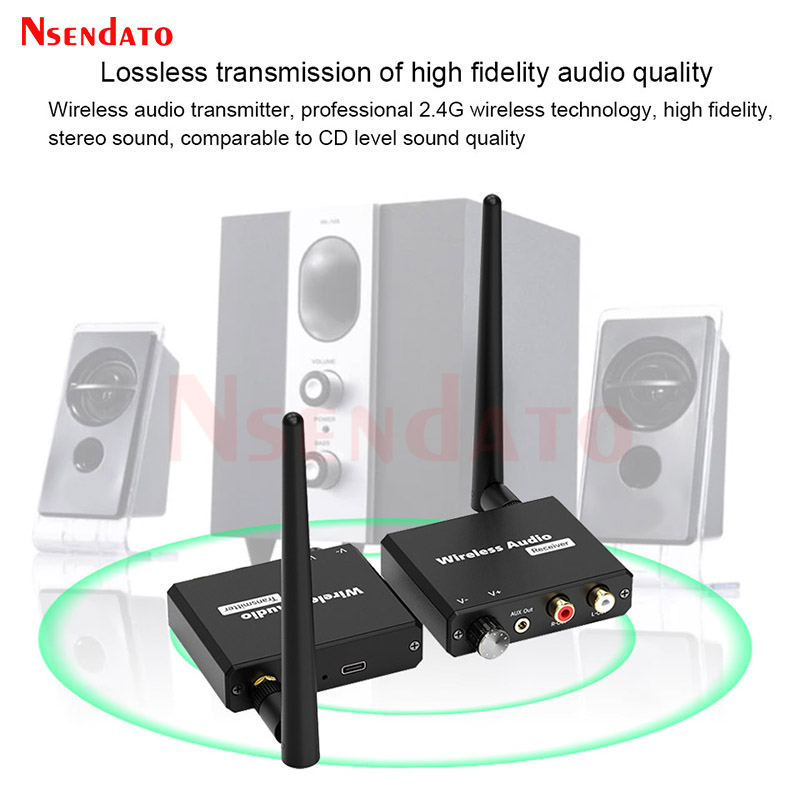 50M Wireless Audio Transmitter Receiver Adapter 2.4G Digital Wireless Adapter with 3.5mm R/L AUX for TV Box DVD Laptop Speaker