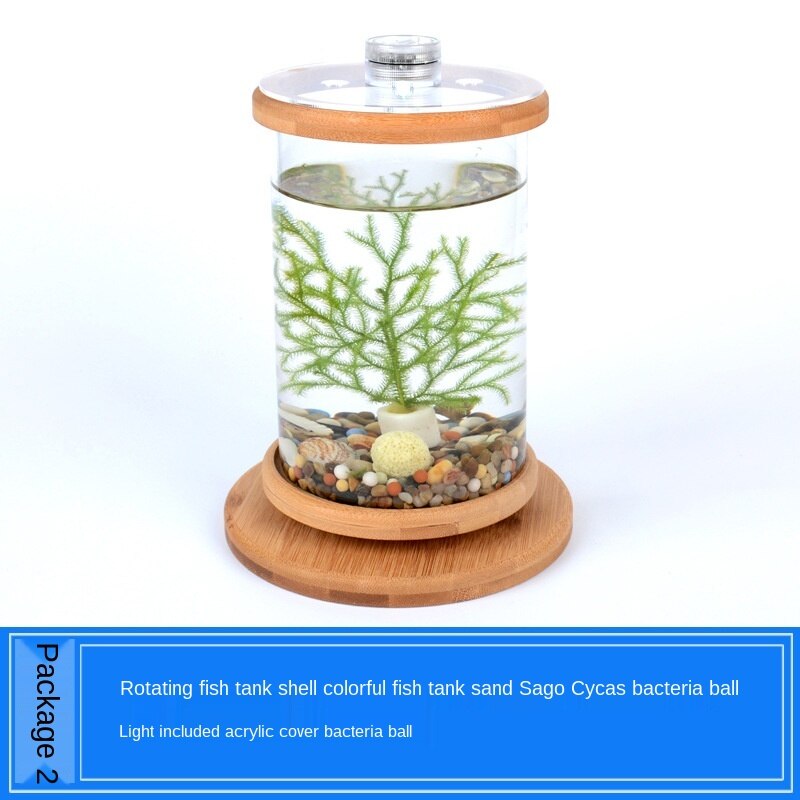 Tempered Glass Aquarium Bamboo Fish Tank Rotate 360 Degrees Fishbowl Goldfish Fishkeeping Aquarium Decoration ZA202: Default Title