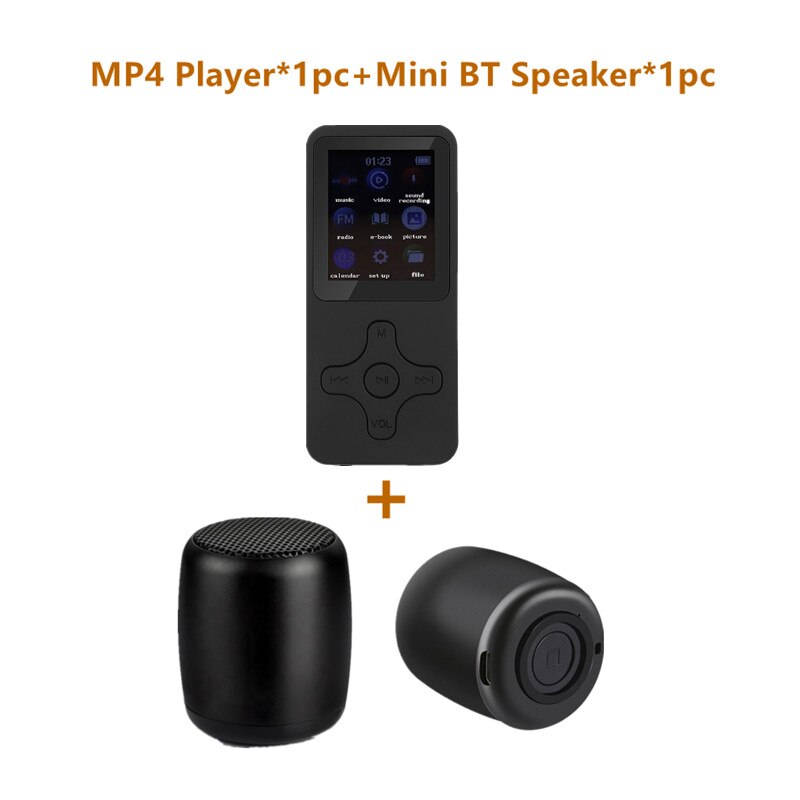 MP3 MP4 Avec Bluetooth Haut-Parleur Touche tactile Intégré 16/32 GO HiFi Mini Portable Walkman avec Radio FM L&#39;enregistrement E-book: With Mini BT Speaker / 16G